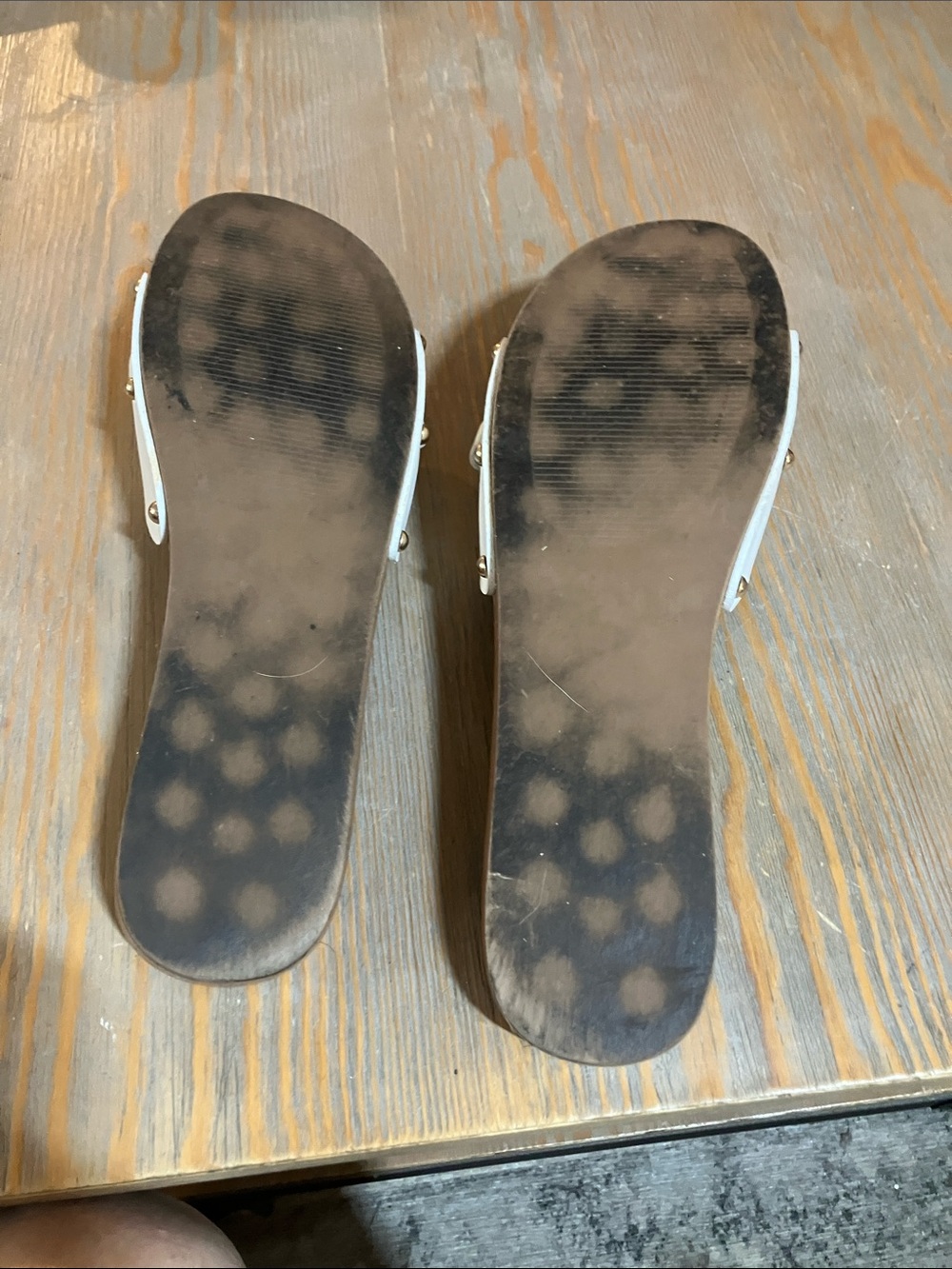 JustFab White Slide Sandals with Gold Buckles - Picture 4 of 5